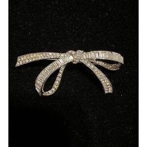 Nolan Miller Glamour Collection Forget Me Not Baguette Bow Pin Brooch